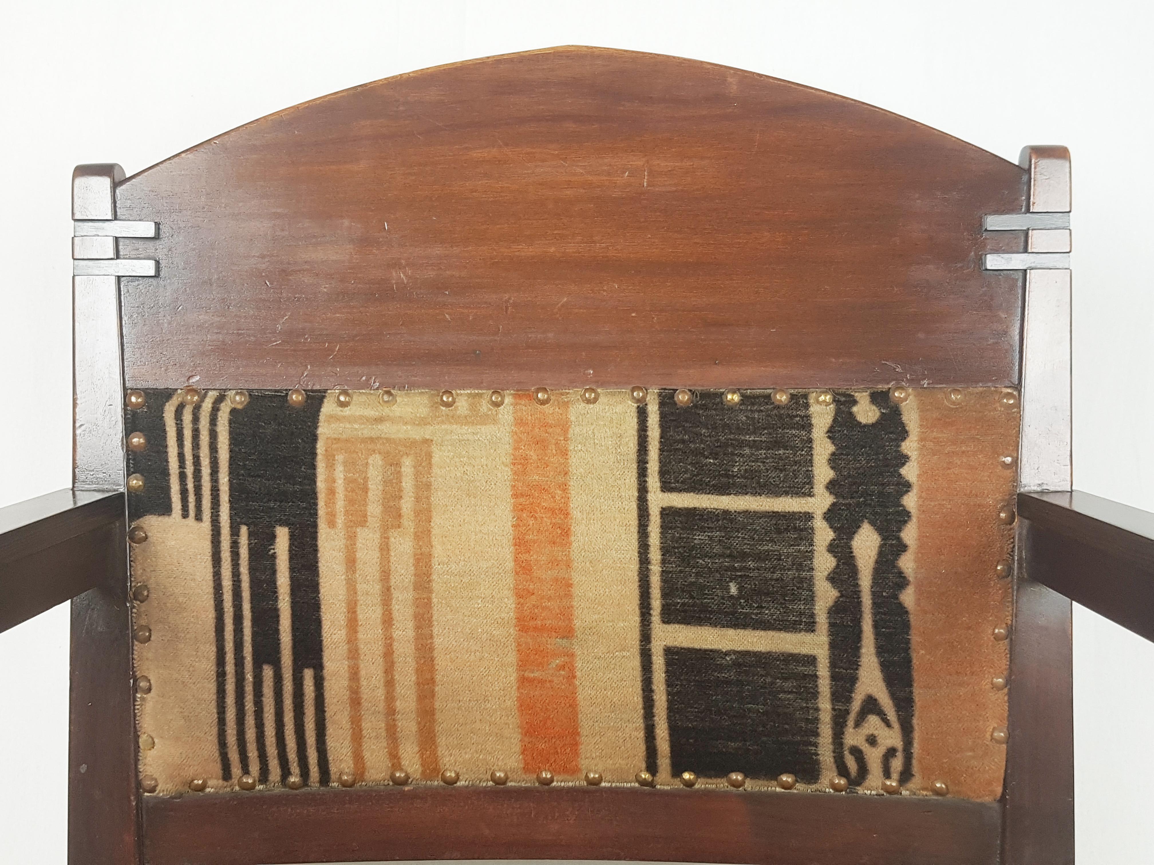 Rare Dutch Velvet & Wood '20s Armchair Attr. to C. Bartels from Amsterdam School For Sale 5