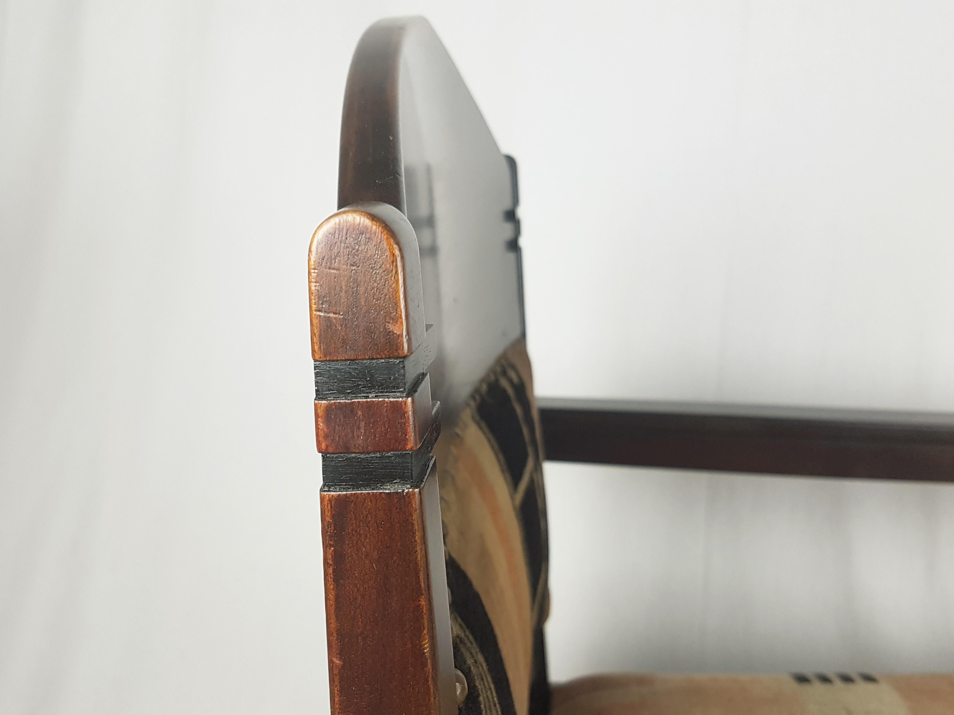Art Deco Rare Dutch Velvet & Wood '20s Armchair Attr. to C. Bartels from Amsterdam School For Sale
