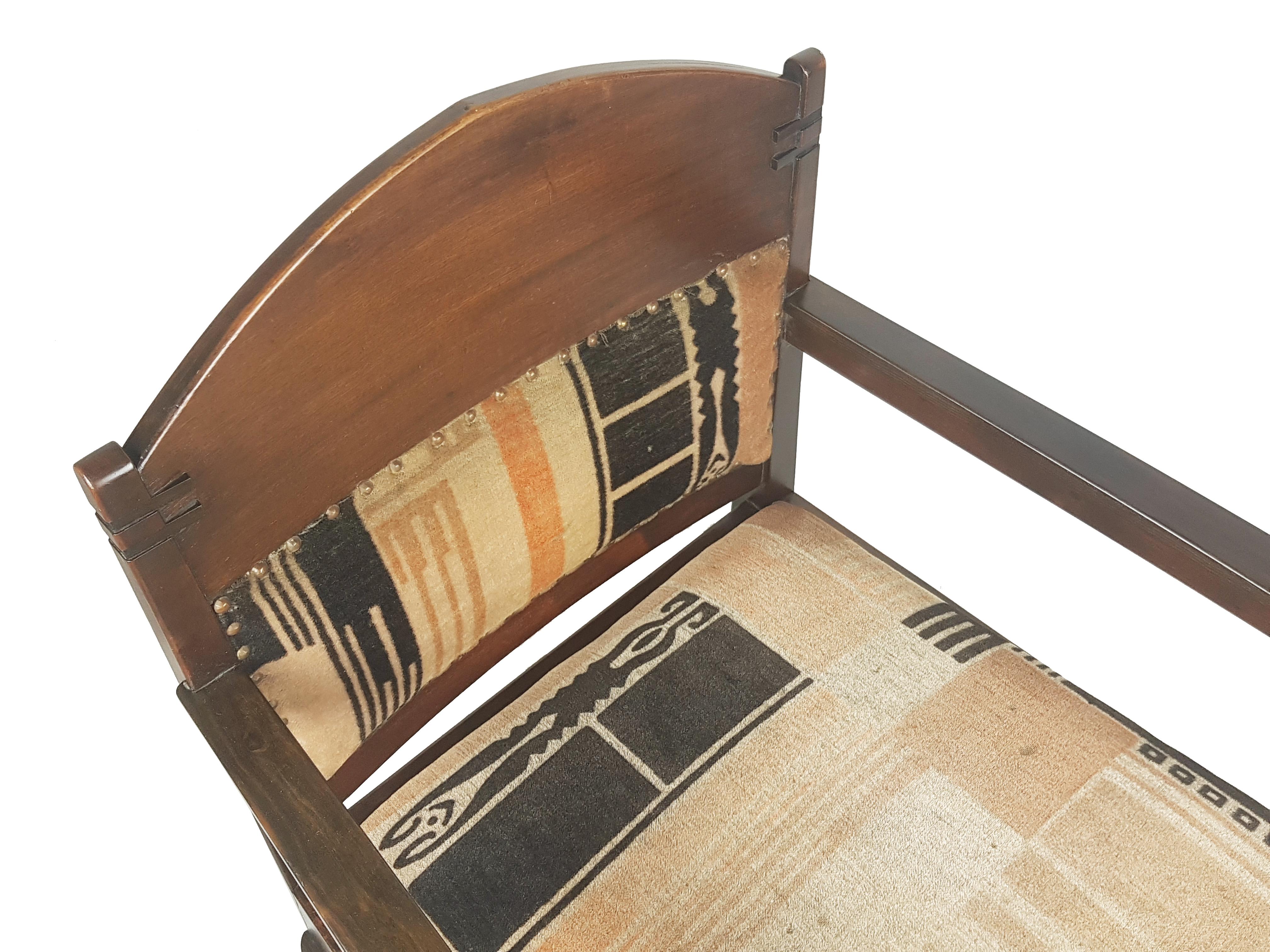 Early 20th Century Rare Dutch Velvet & Wood '20s Armchair Attr. to C. Bartels from Amsterdam School For Sale