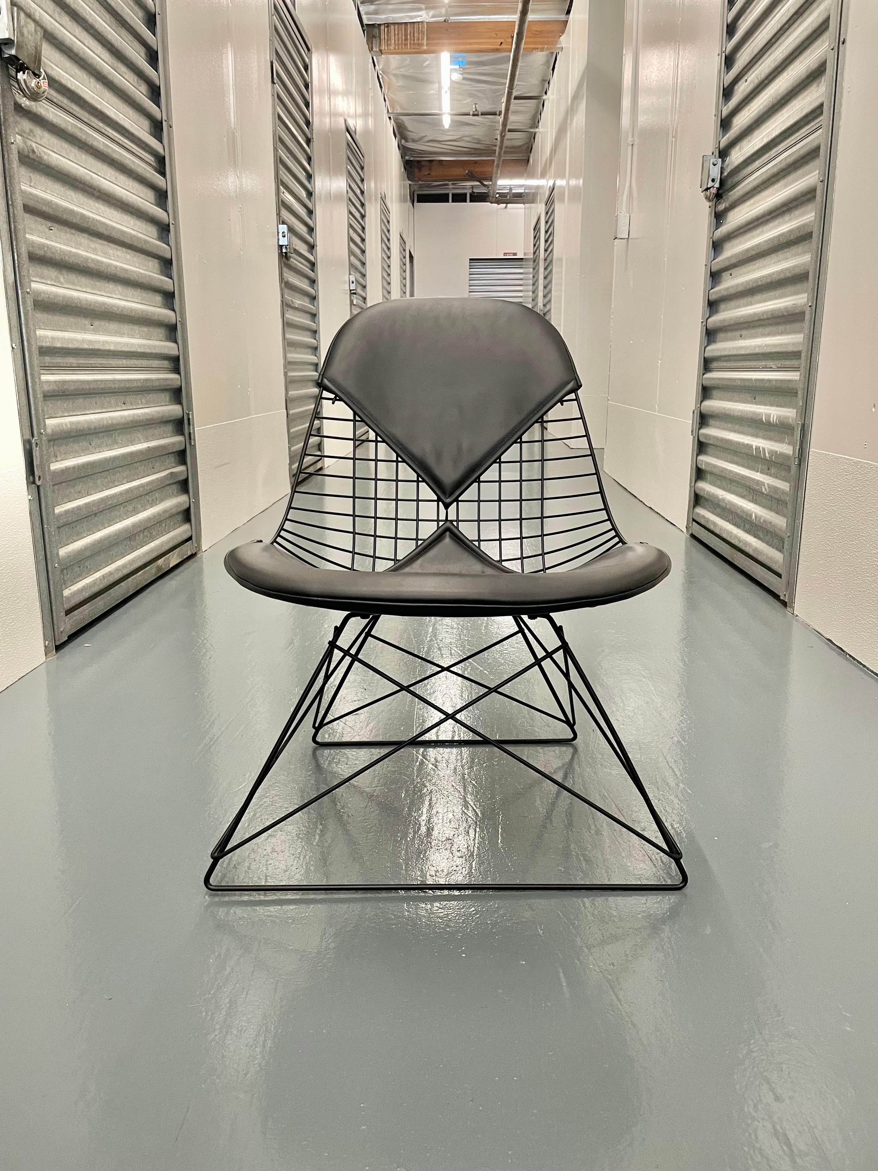 Rare Eames LKR style low Bikini lounge chair

The Eames LKR 'Cats Cradle' Wire side chair or abbreviated Low (L) Height, K-Wire (K) Chair on Rod (R) Base, also known as the ‘Cats Cradle’, was one of most memorable and unusual designs. This wire
