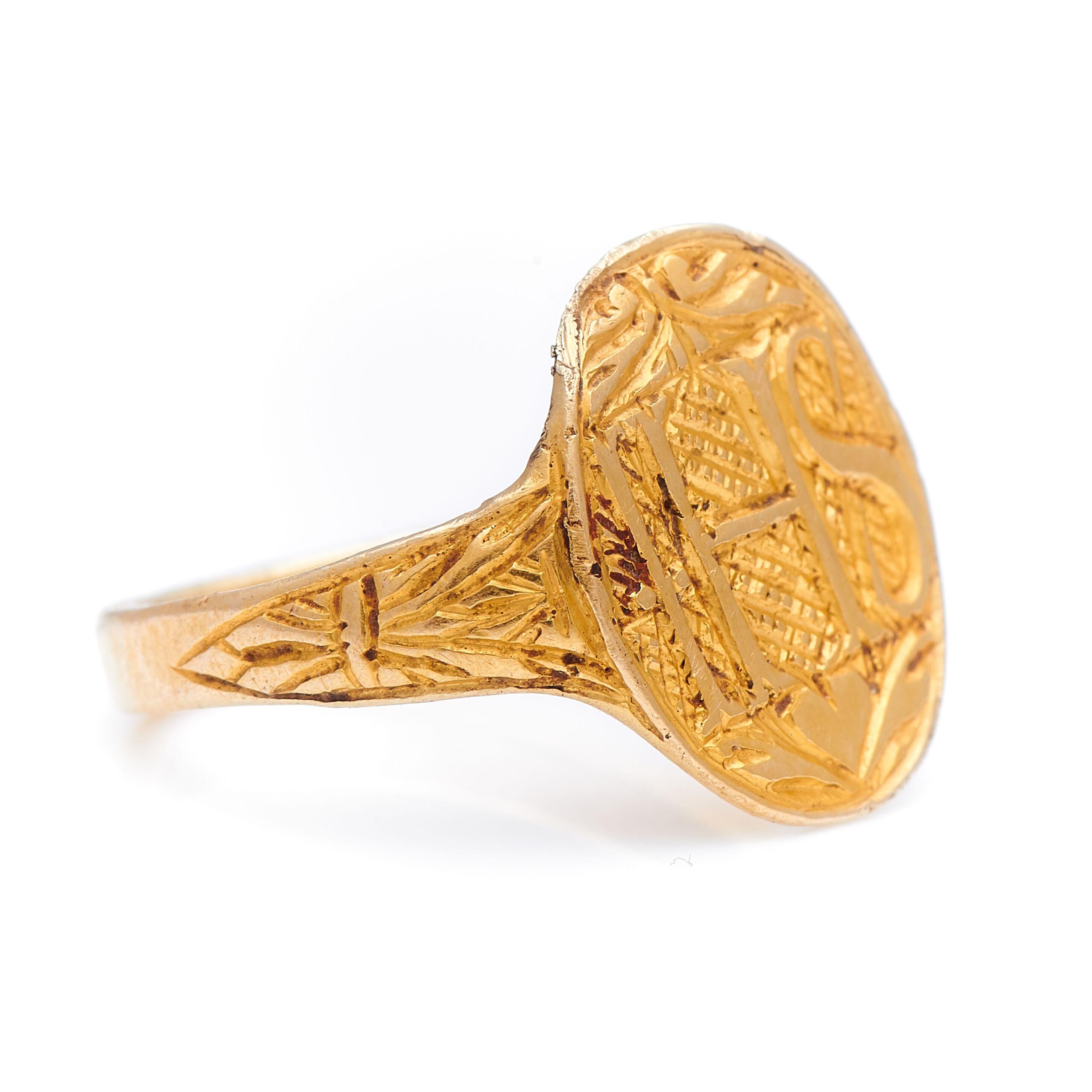 Early Christogram signet ring, 17th Century. An incredible signet ring carved with the ‘IHS’ signifying devotion to Christ. A rare survival, this wonderful piece of history remains in remarkable condition. The carvings have been well preserved;
