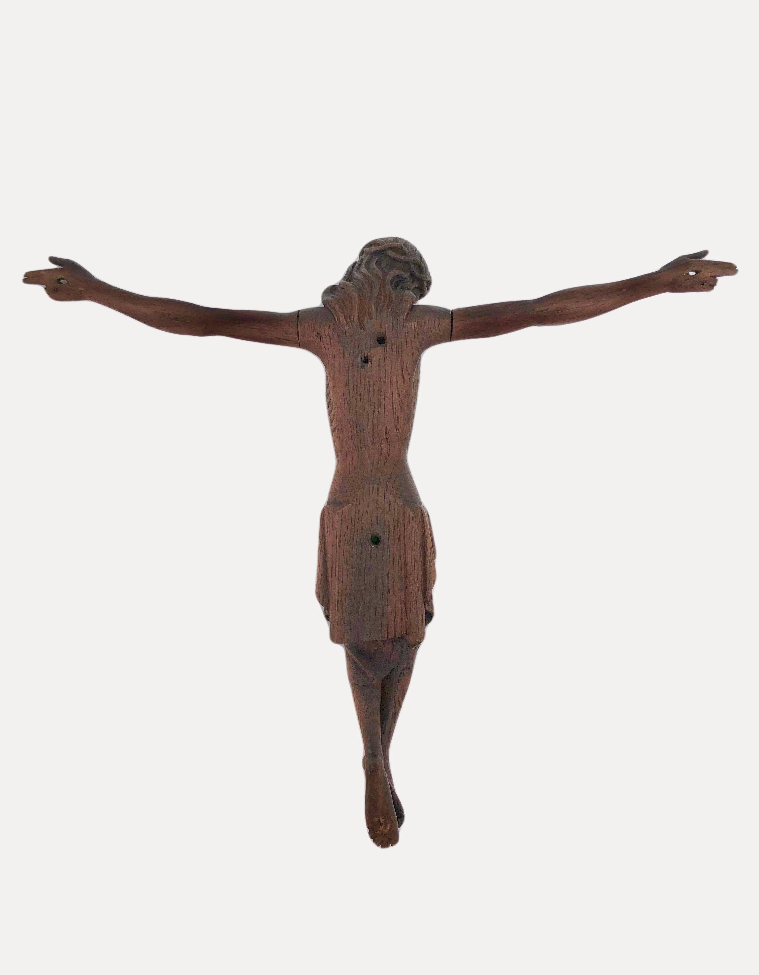 Rare Early 1800s Gorgeous Hand Carved French Wooden Christ im Angebot 1