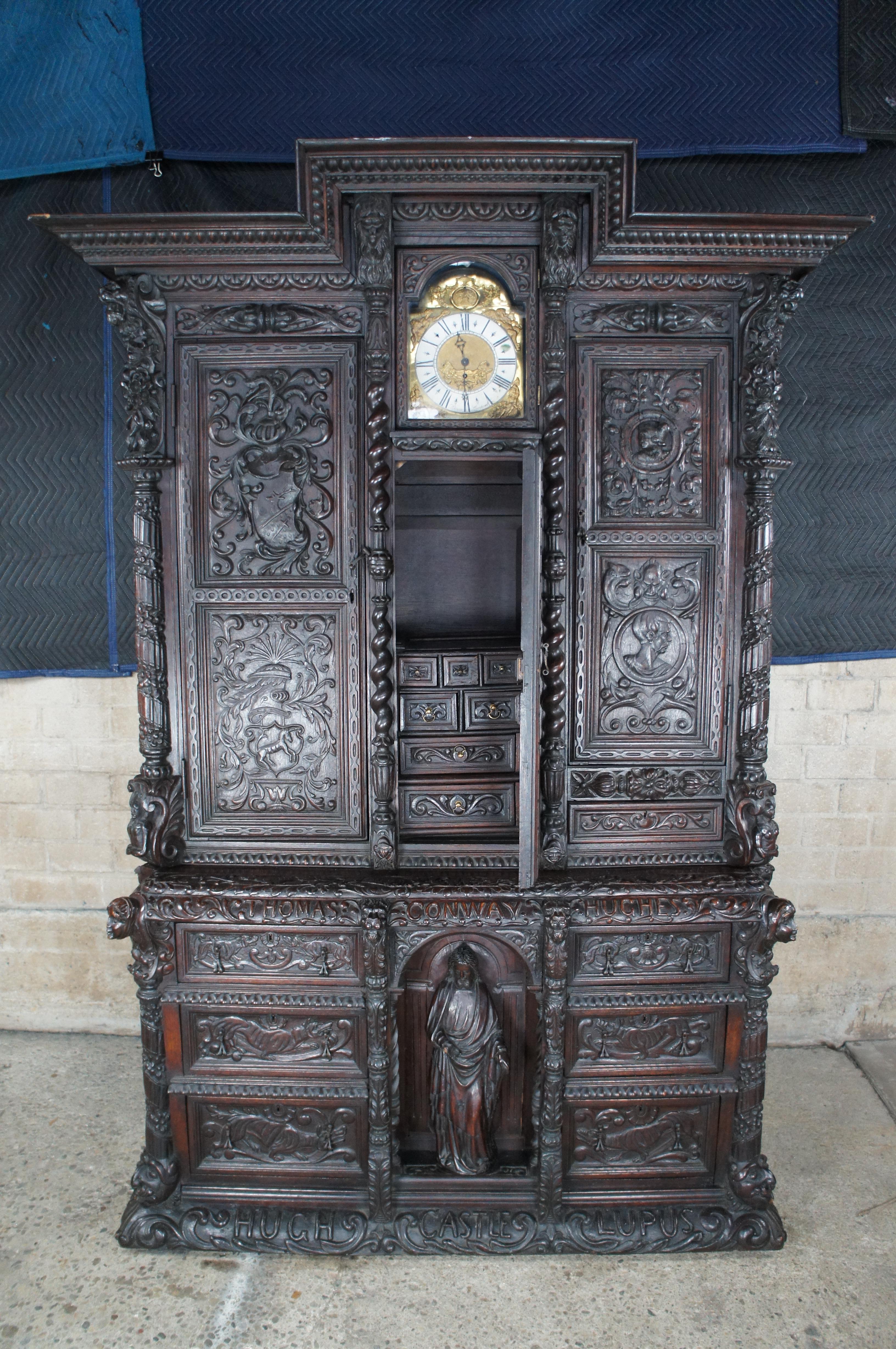 Rare Early 18th Century English Carved Oak Hugh Castle Cabinet Chest Bookcase For Sale 5