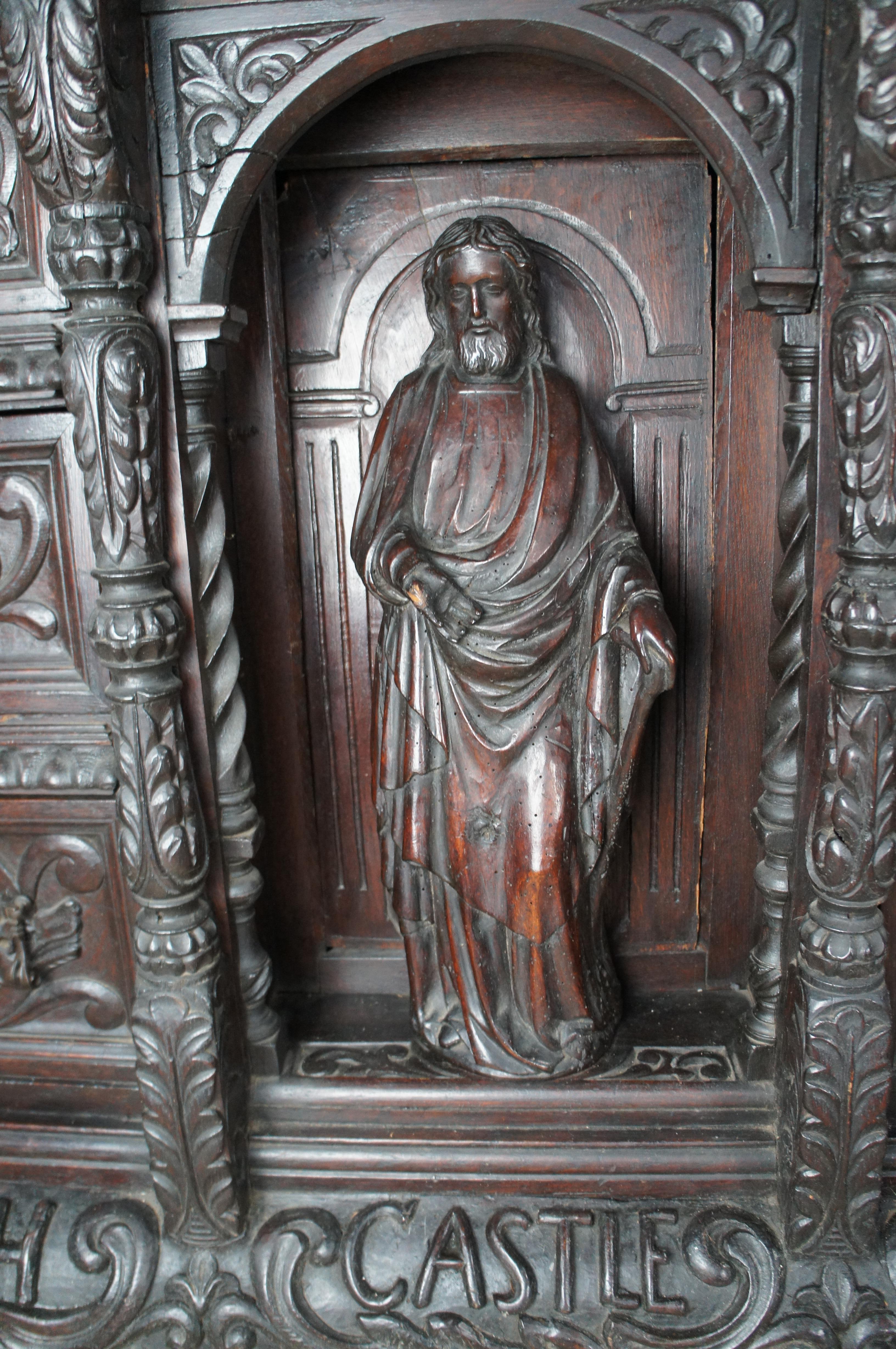 Rare Early 18th Century English Carved Oak Hugh Castle Cabinet Chest Bookcase For Sale 6