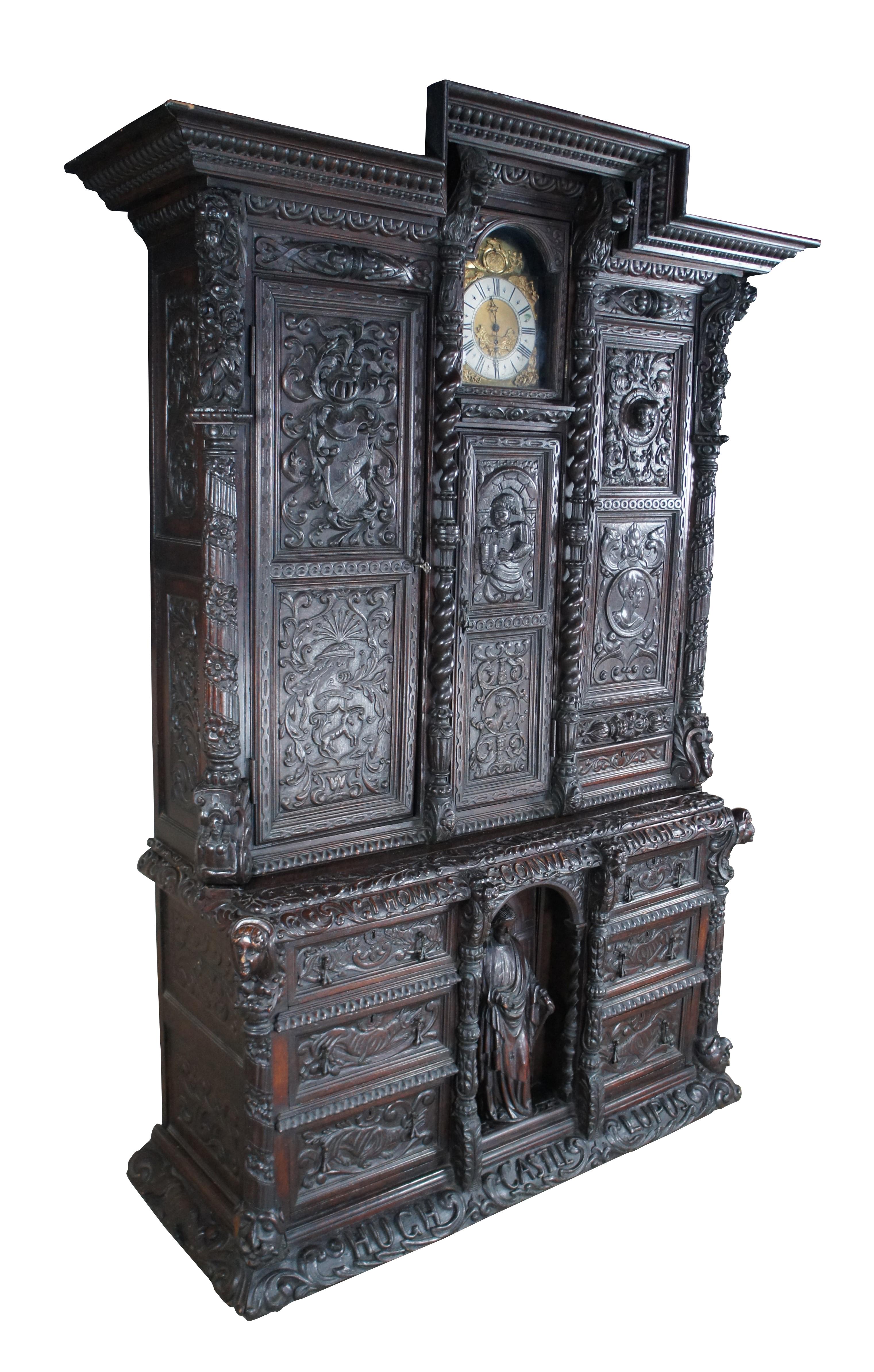 A rare and impressive English Gothic Medieval style Cabinet, Circa 1714.  Built during the reign of King George I in honor of Hugh Lupus the First Earl of Chester and his castle.  Hugh d'Avranches was nicknamed Lupus (the Wolf). His main