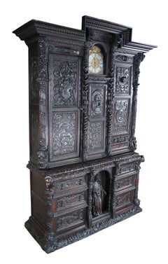 Rare Early 18th Century English Carved Oak Hugh Castle Cabinet Chest Bookcase