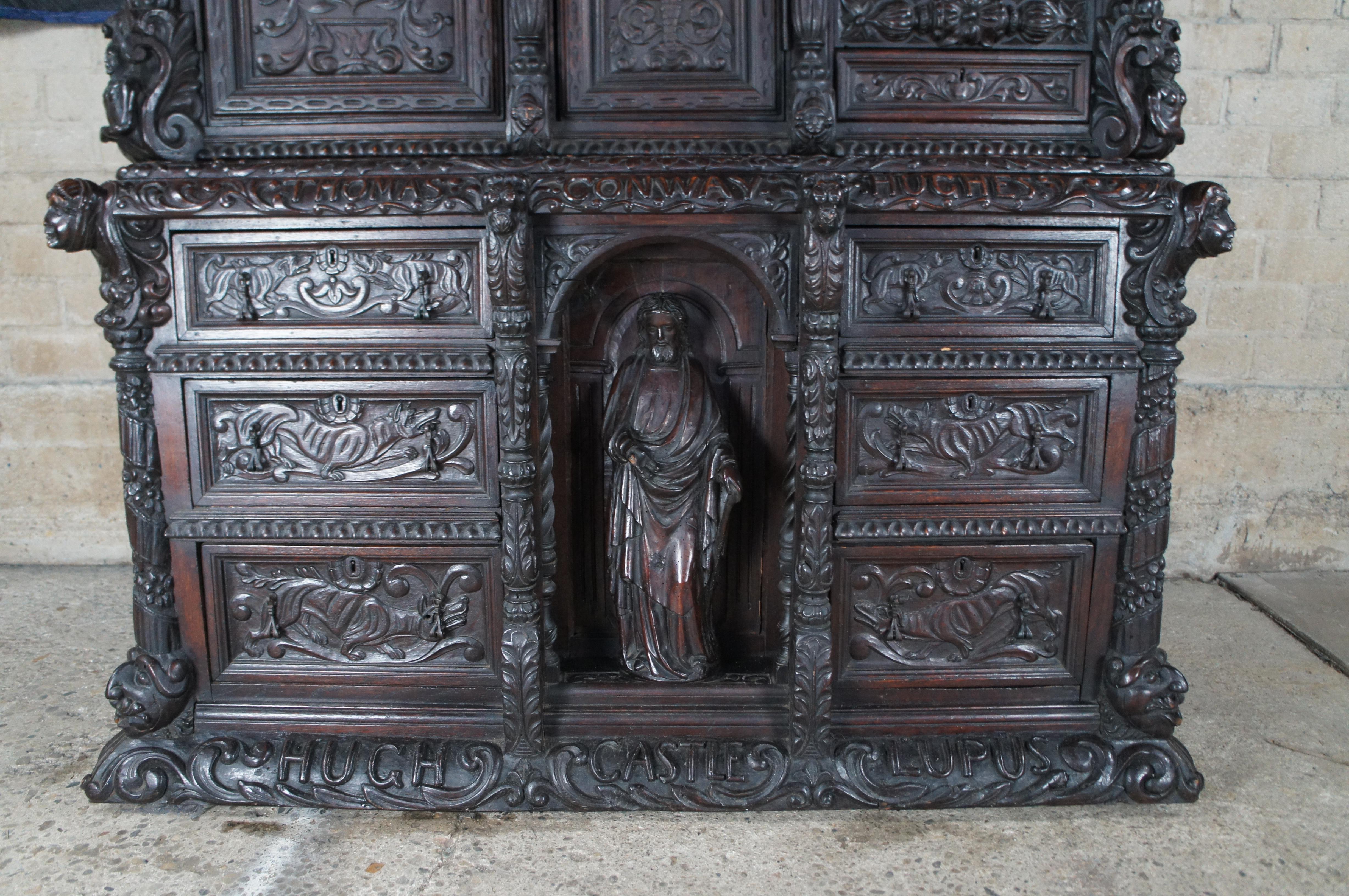 Hand-Carved Rare Early 18th Century English Carved Oak Hugh Castle Cabinet Chest Bookcase For Sale