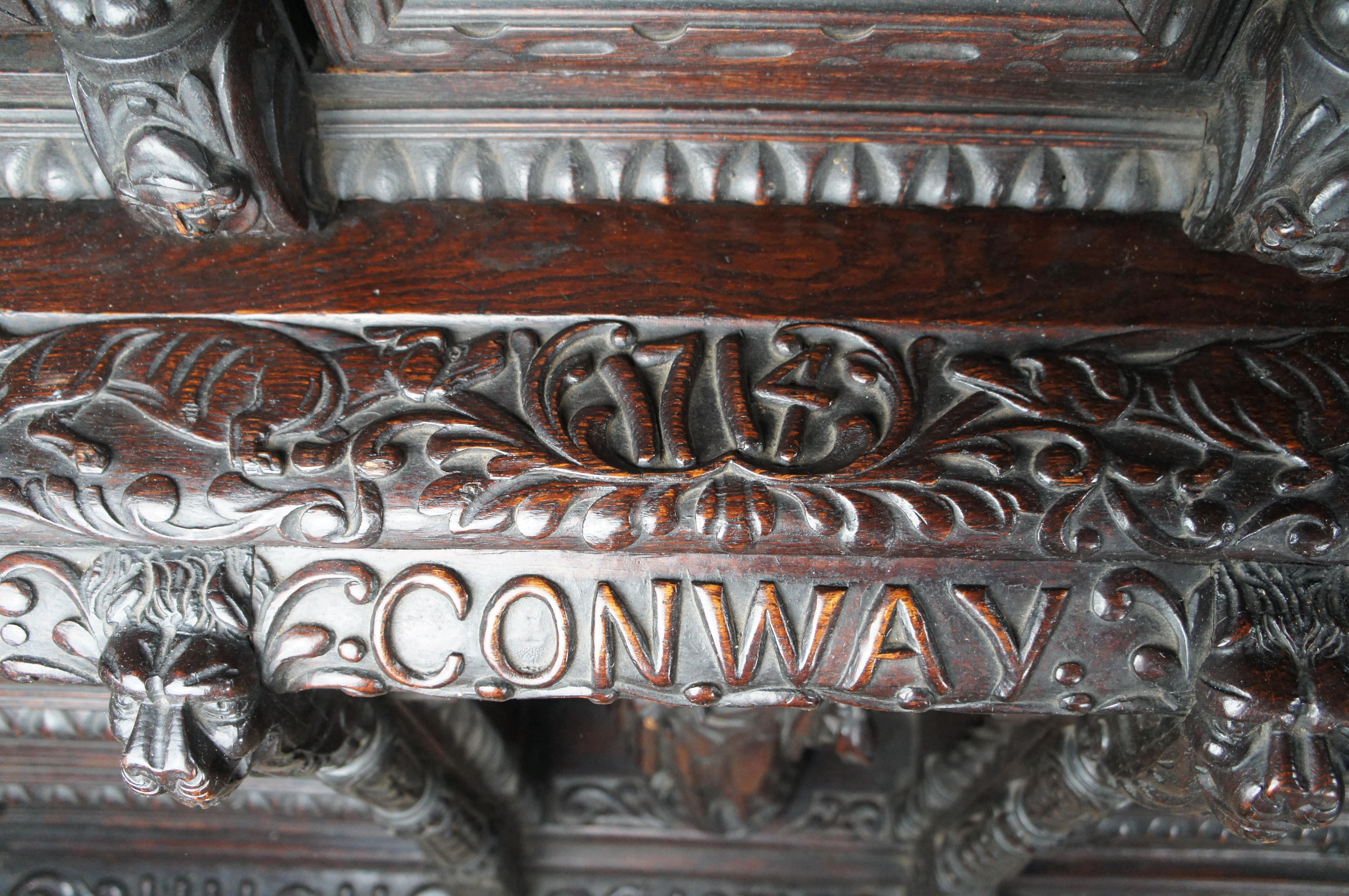 Rare Early 18th Century English Carved Oak Hugh Castle Cabinet Chest Bookcase In Fair Condition For Sale In Dayton, OH