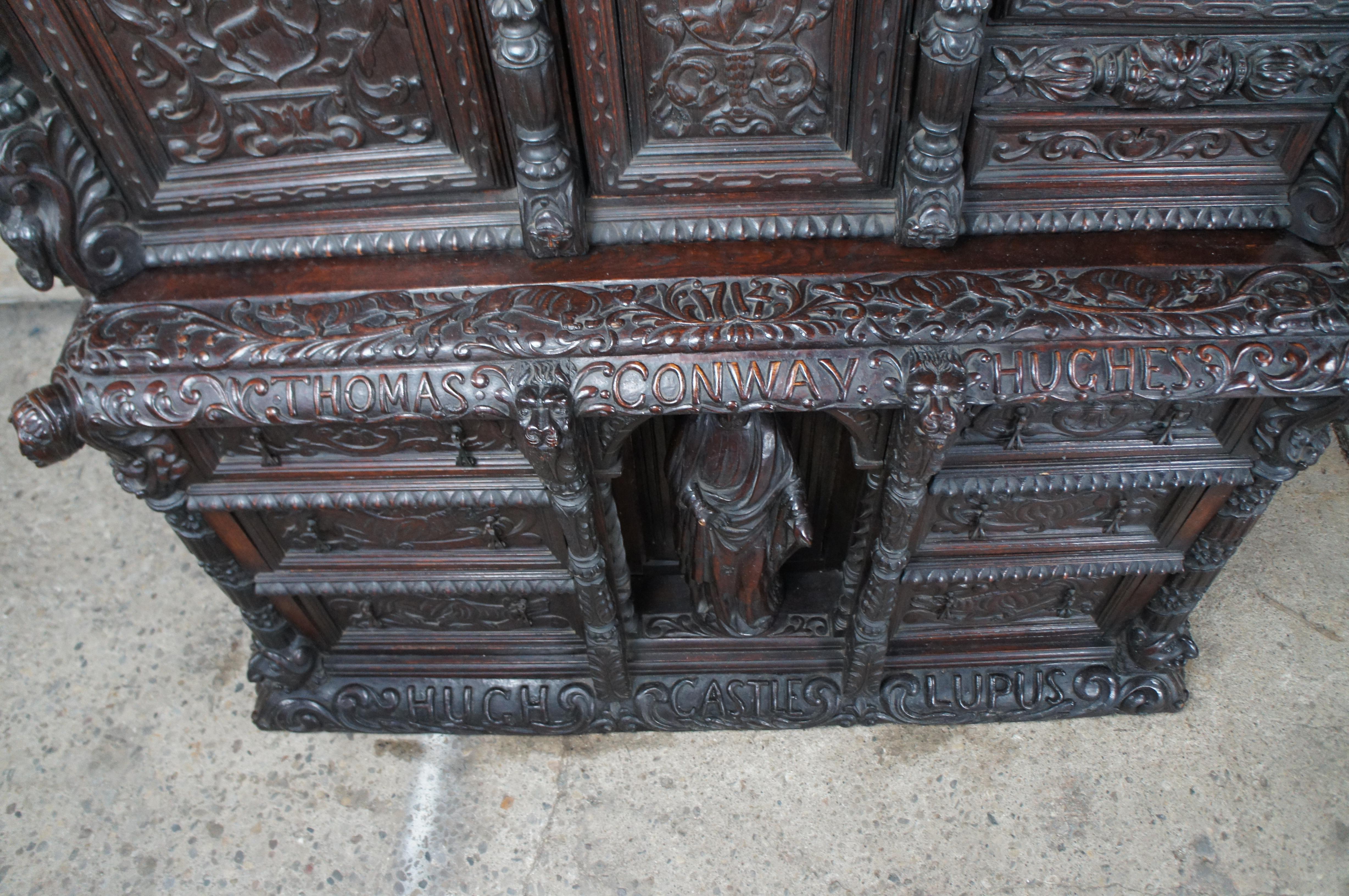Glass Rare Early 18th Century English Carved Oak Hugh Castle Cabinet Chest Bookcase For Sale