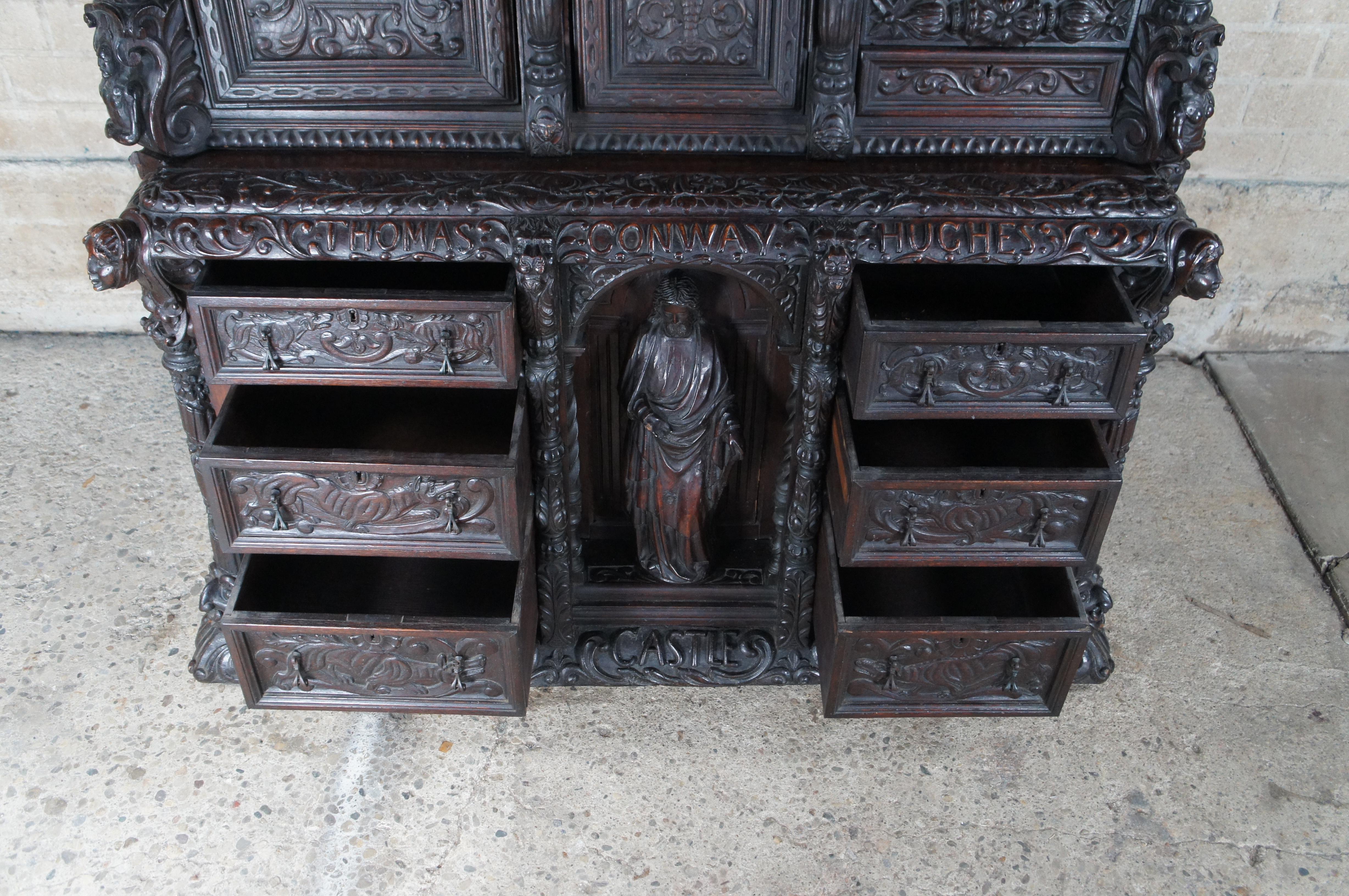 Rare Early 18th Century English Carved Oak Hugh Castle Cabinet Chest Bookcase For Sale 3