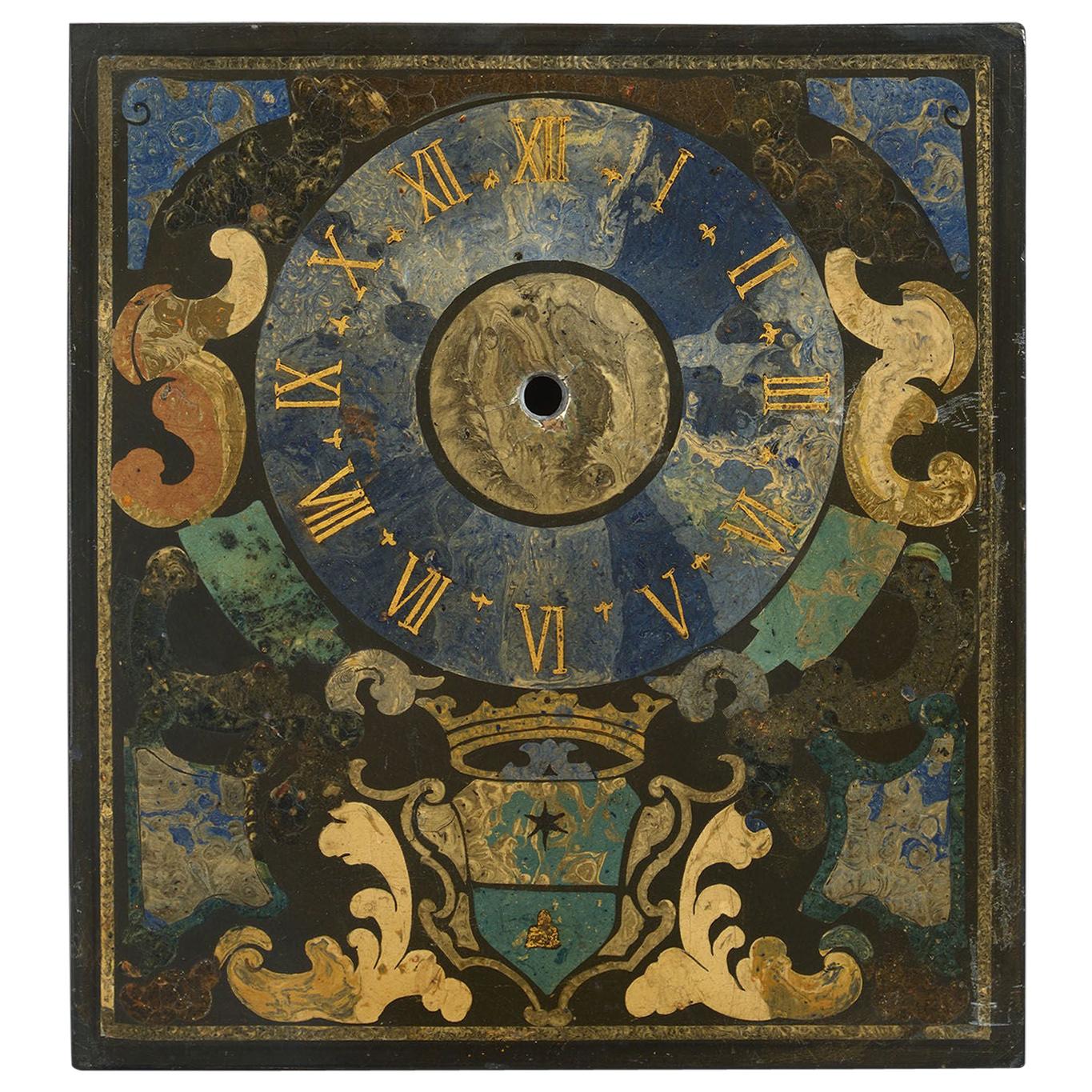 Seltene italienische Scagliola-Uhrfront aus dem frühen 18. Jahrhundert