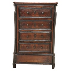 Rare Early 18th Century Italian Walnut Antique Small Chest of Drawers