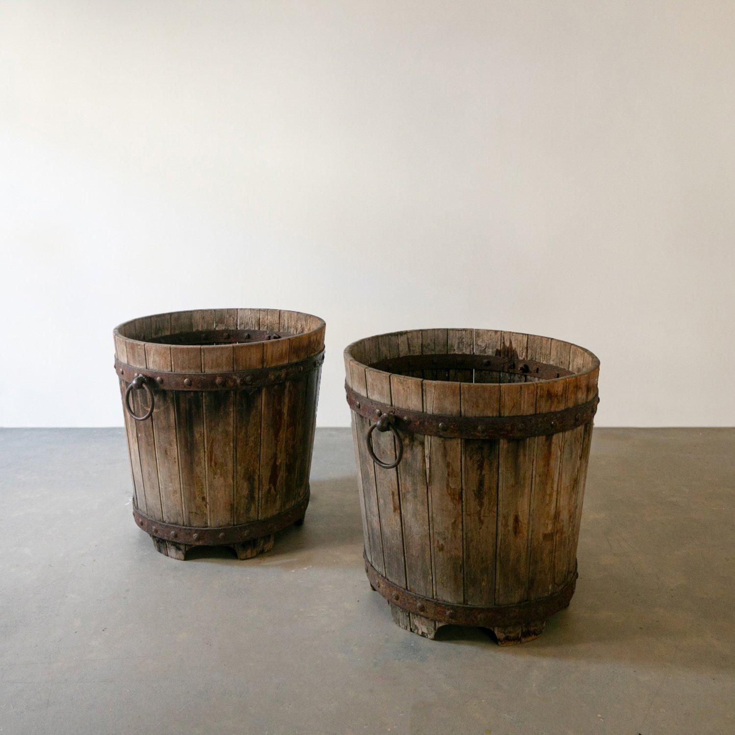 Baroque Rare Early 18th Century L'Orangerie Wood Planters with Forged Metal Detailing