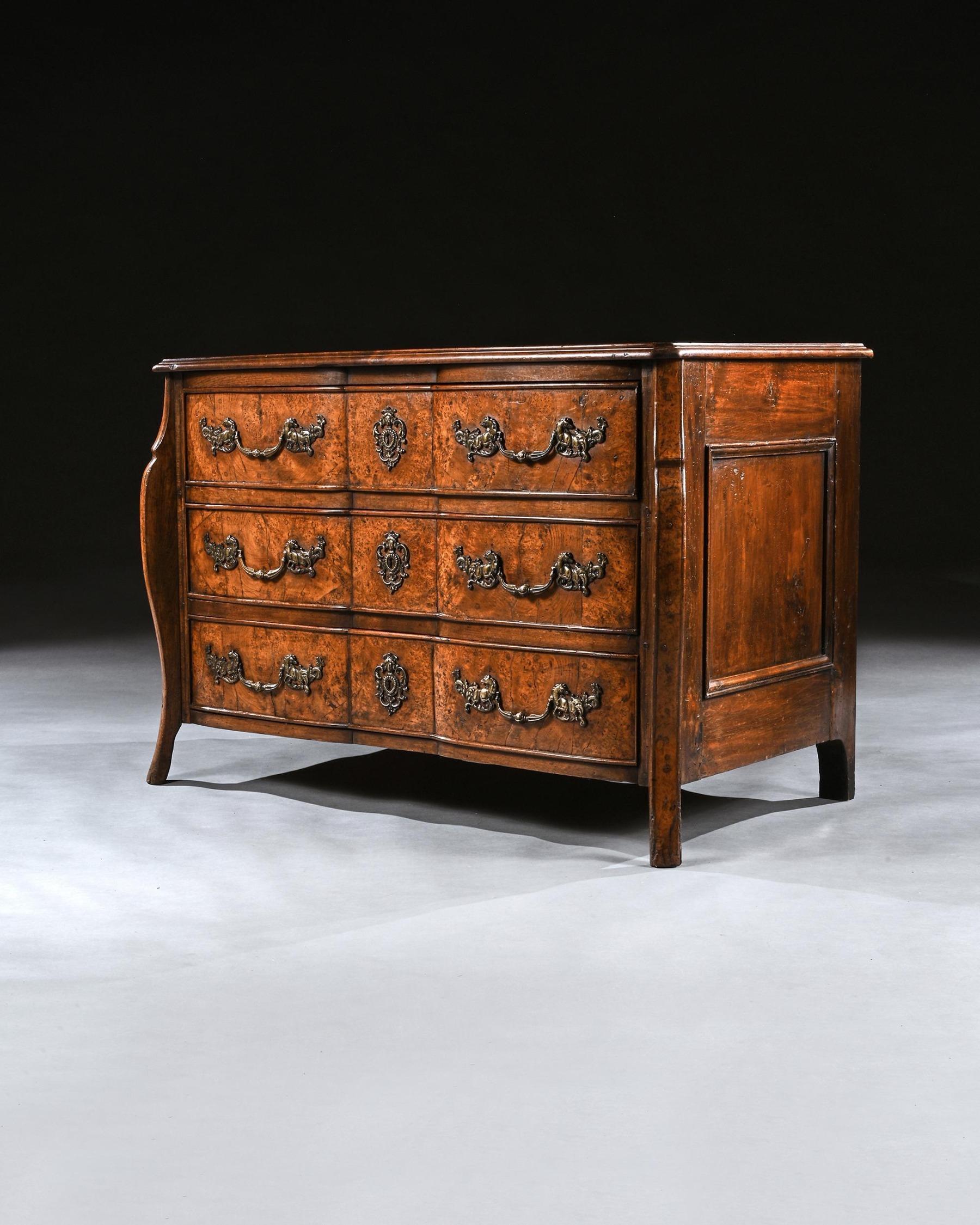 Rare Early 18th Century Louis XV Provincial Burr Elm Mazarin Commode For Sale 3