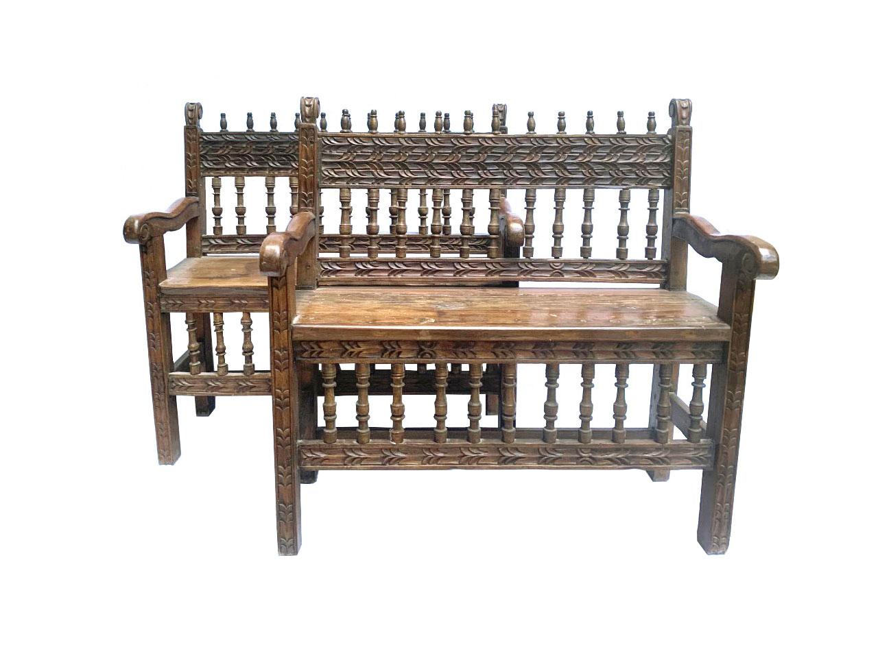 Peruvian Rare Early 18th Century Spanish Colonial Pair of Benches For Sale