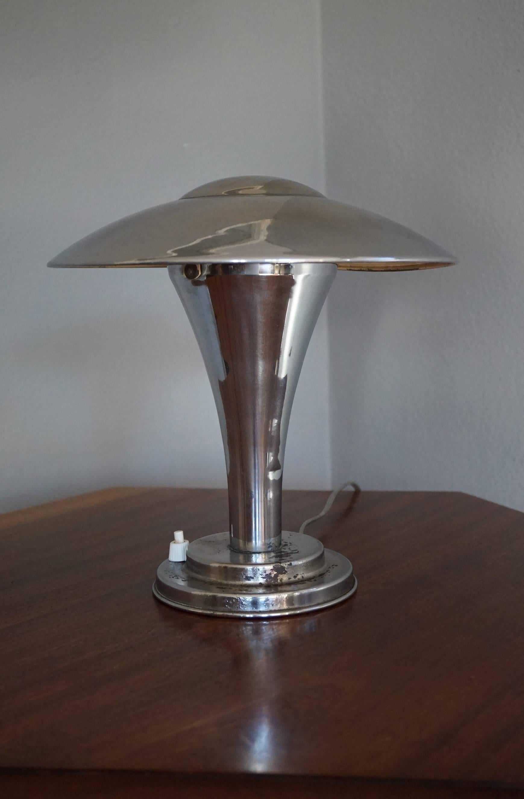 Rare Early 1900s Chrome Art Deco Table or Desk Lamp with Adjustable Shade For Sale 1