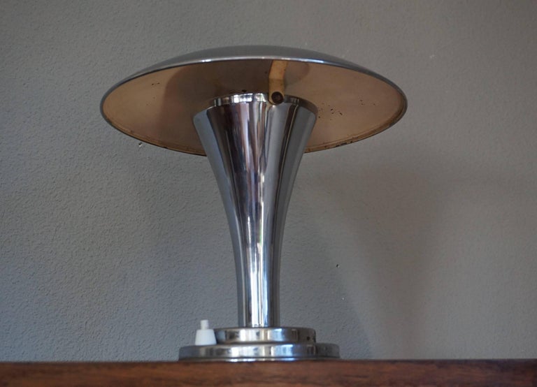 European Rare Early 1900s Chrome Art Deco Table or Desk Lamp with Adjustable Shade For Sale