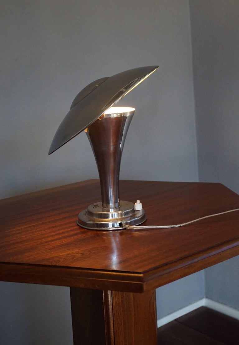 Rare Early 1900s Chrome Art Deco Table or Desk Lamp with Adjustable Shade In Fair Condition For Sale In Lisse, NL