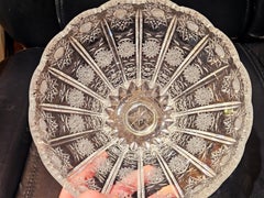 RARE Early 1900s Handcut Heavy Etched Queens Lace Detailed Crystal Fruit Bowl