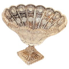 RARE Early 1900s Handcut Heavy Etched Queens Lace Detailed Crystal Fruit Bowl