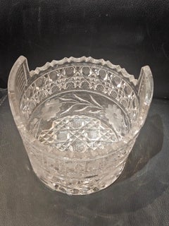 RARE Early 1900s Handcut Heavy Etched Queens Lace Detailed Crystal Ice Bucket