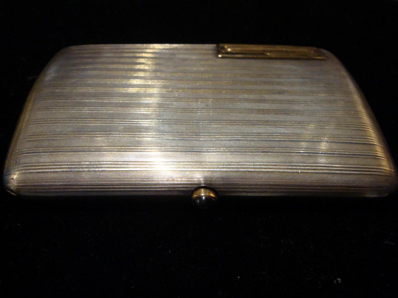 The Following Item we are offering is a Rare Magnificent European Sterling Silver Antique Cigarette Case Possibly English or Russian. Beautifully adorned with a Sapphire Jeweled Cabochon. Monogrammed on the Front. Taken out of an Important Park