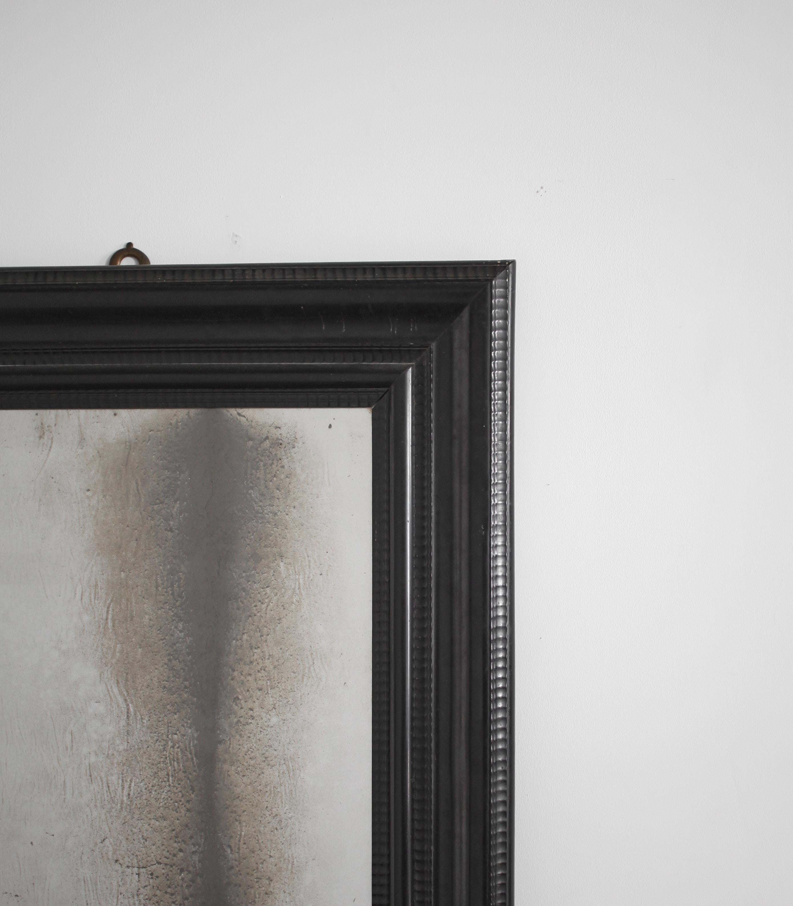 Spanish Rare Early 19Th C. Ebonised Mallorcan Ripple Frame Mirror For Sale
