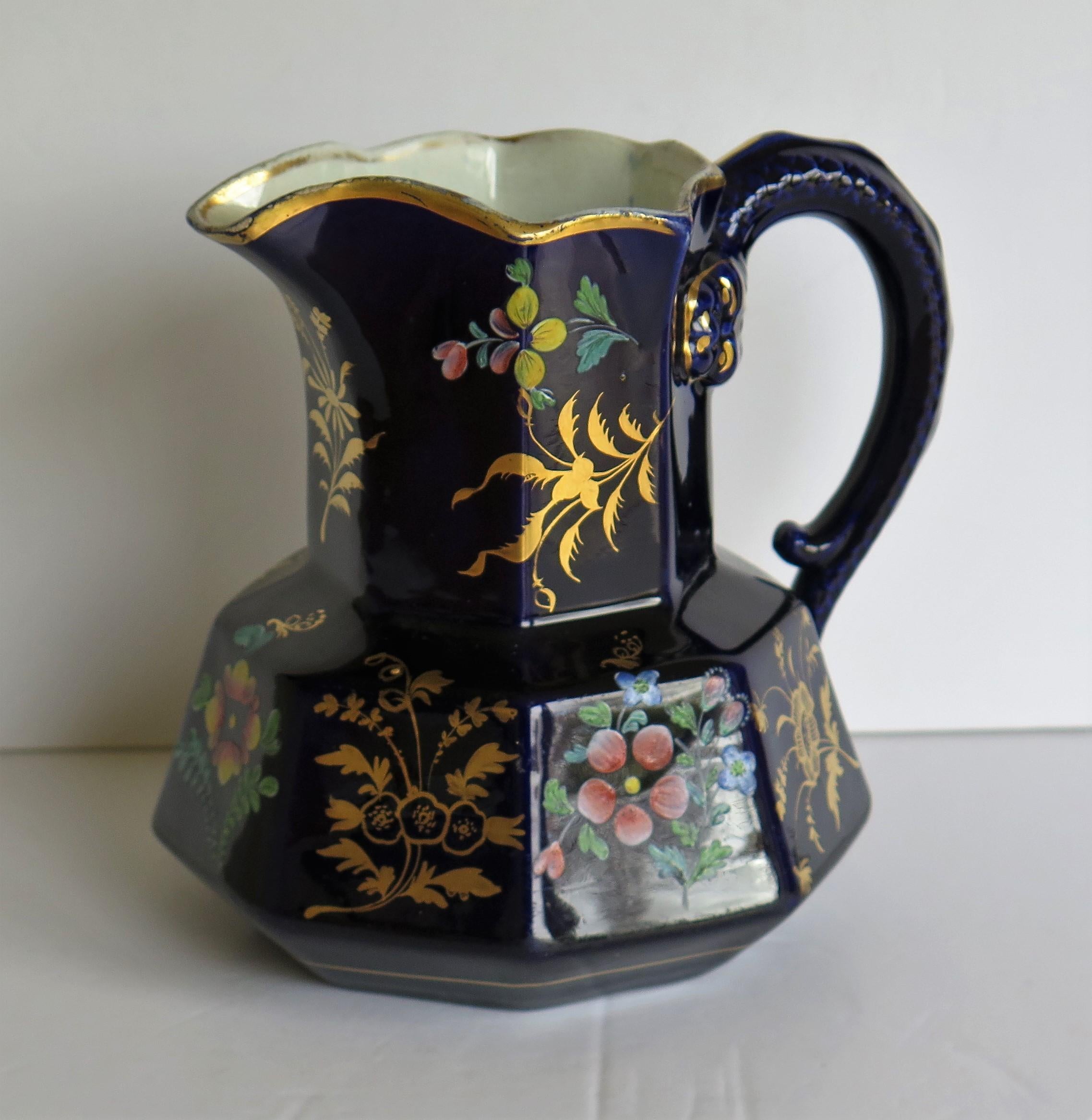 English Rare Early 19th Century Ironstone Jug or Pitcher, Zachariah Boyle Hand Enamelled