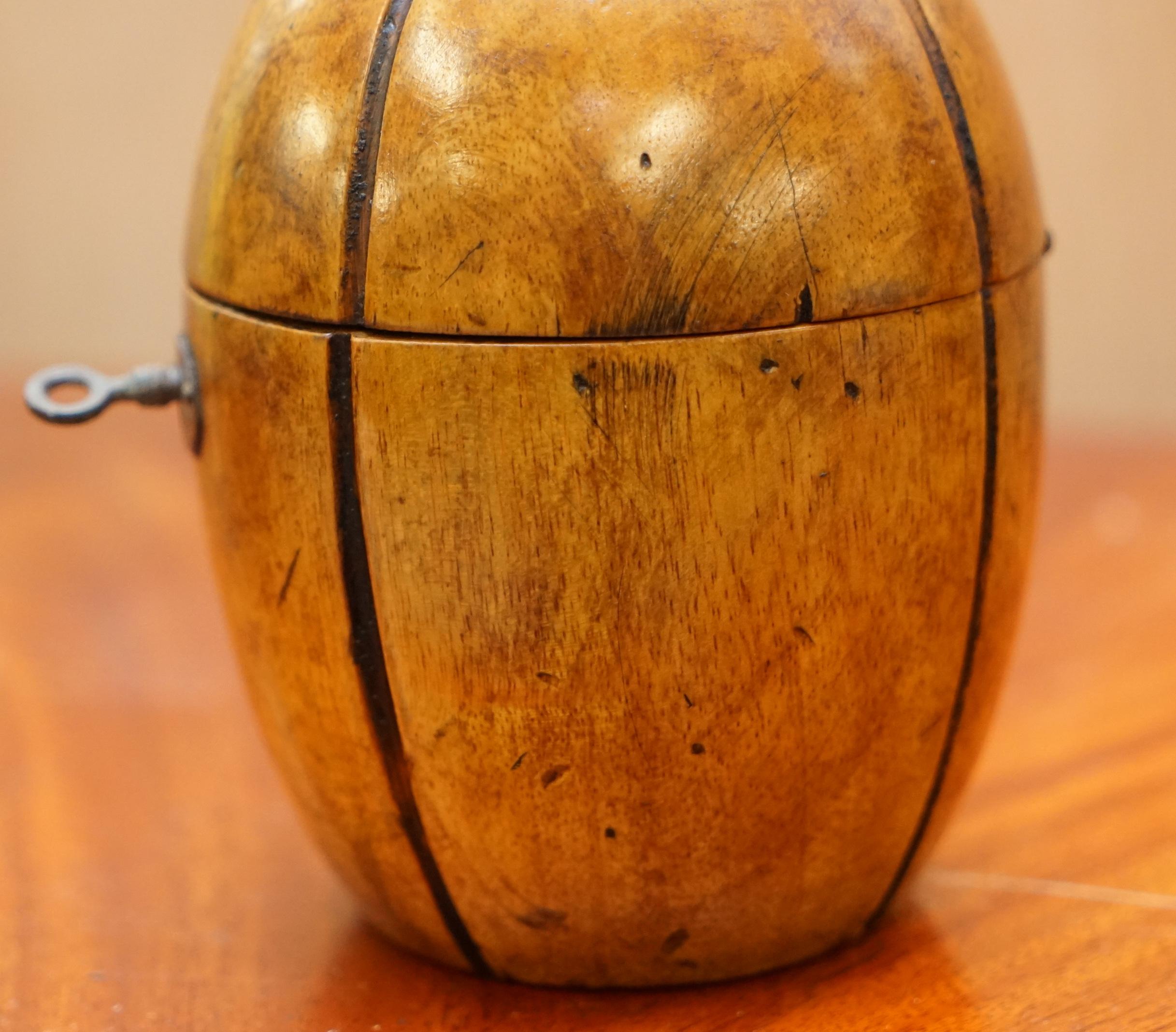 Rare circa 1820 Treen Hand Carved Apple Tea Caddy Original Key 4