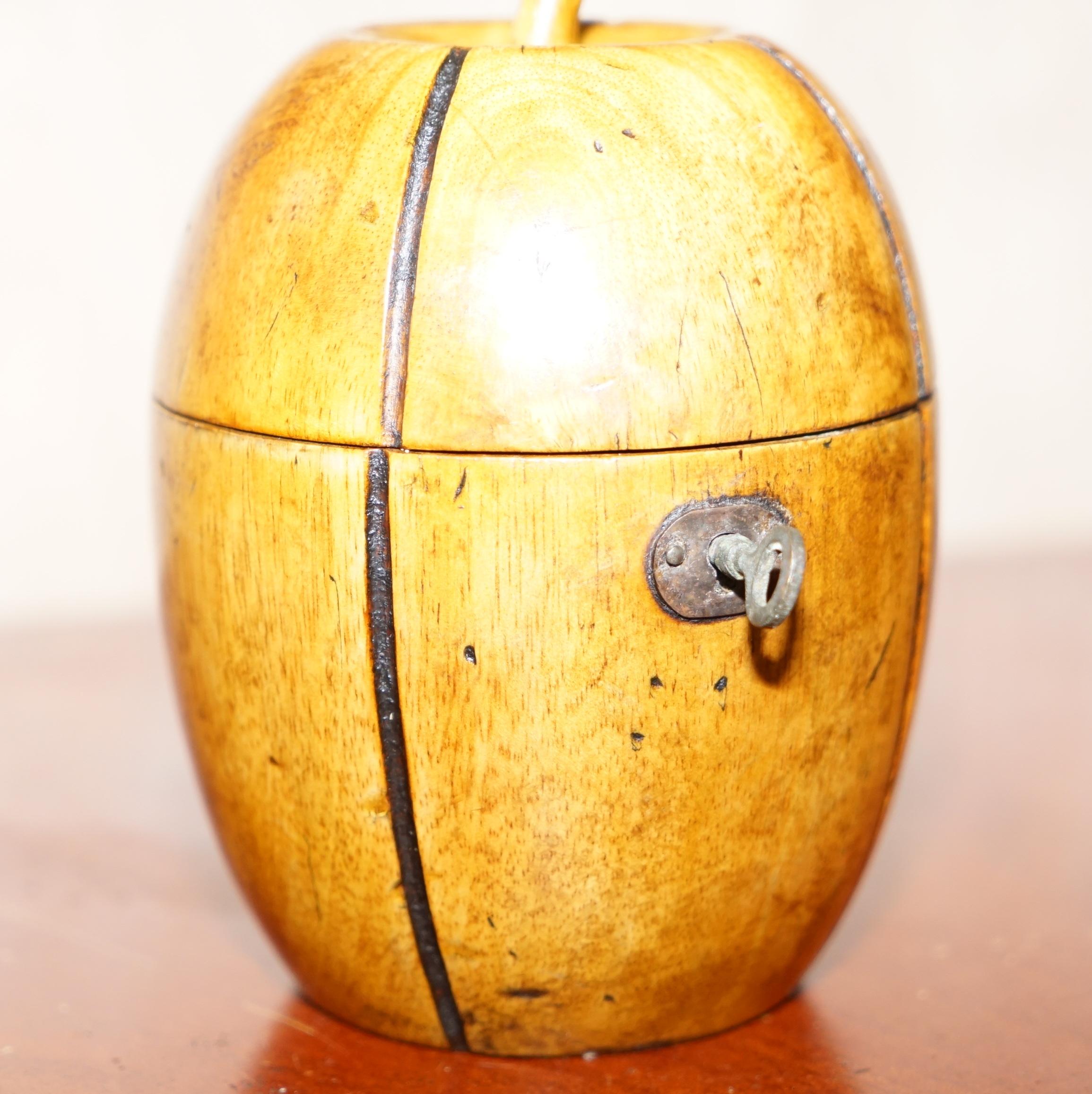 Hand-Crafted Rare circa 1820 Treen Hand Carved Apple Tea Caddy Original Key