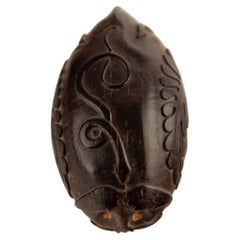 Rare Early 19th-Century French Colonial Carved Coconut "Bugbear" with Serpent