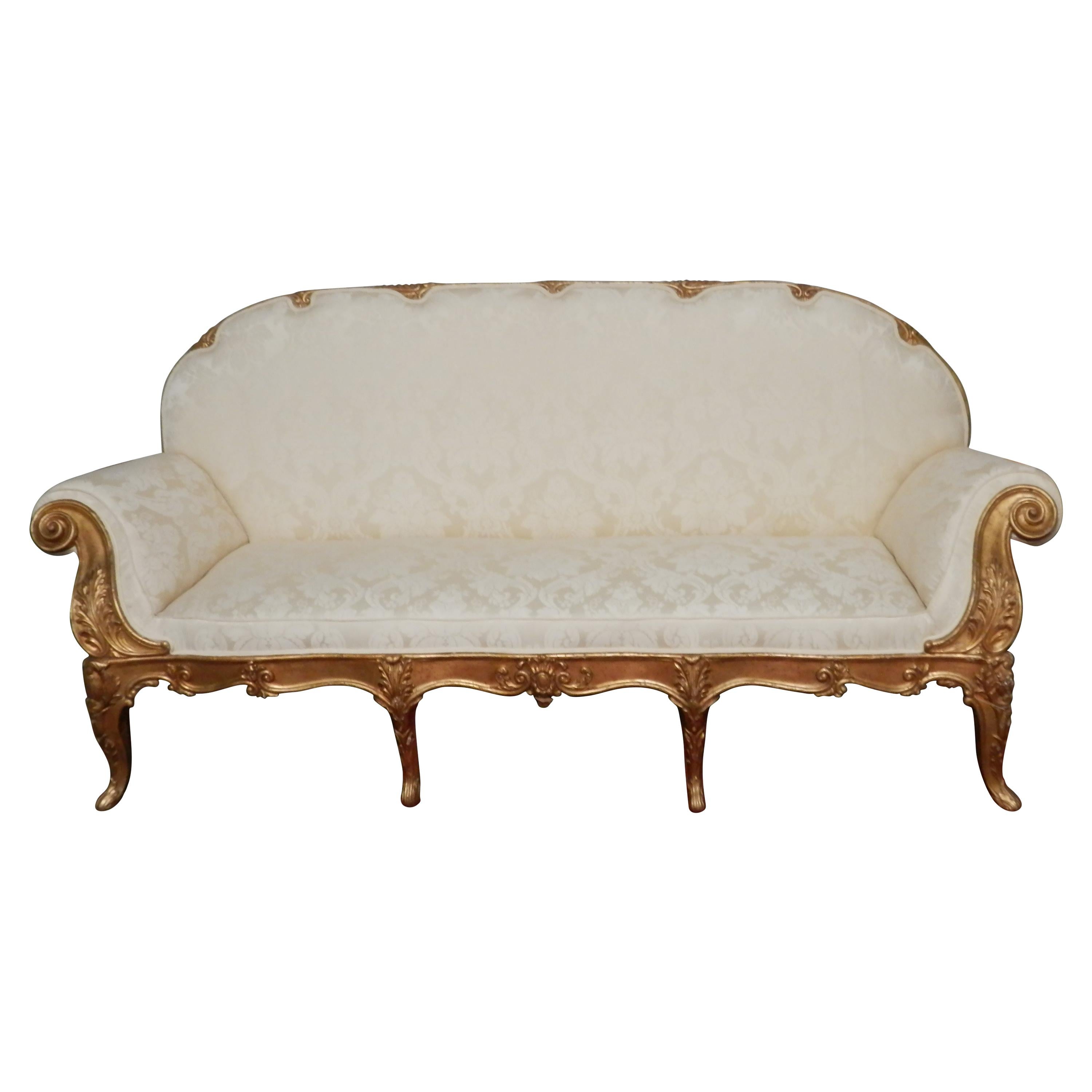 Rare Early 19th Century Italian Louis XV Gilt Carved Sofa