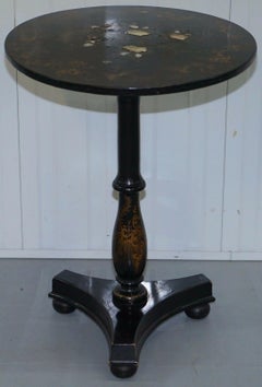 Rare Early 19th Century Japanned Solid Wood Tilt Top Table Hand Painted