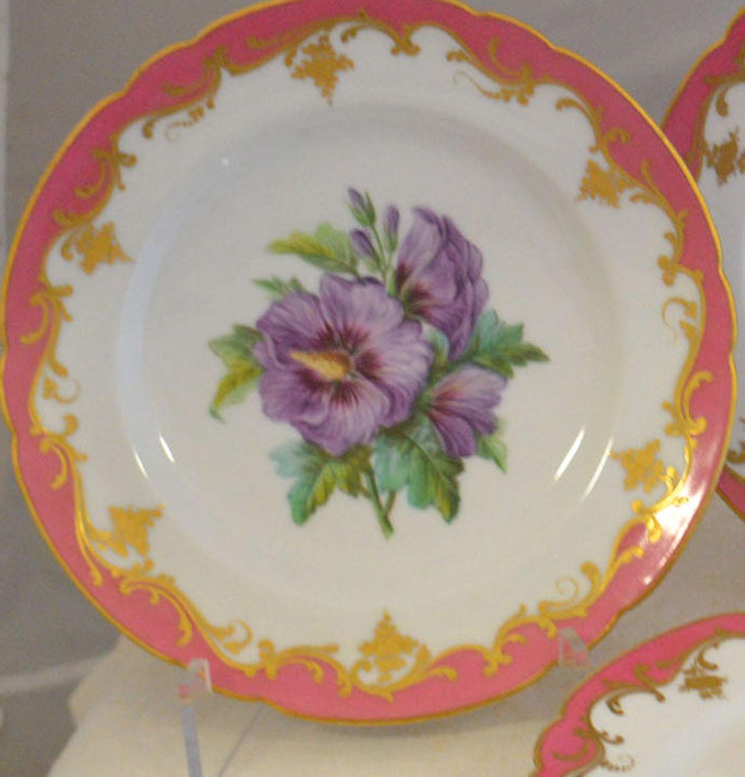 Louis XV Rare Early 19th Century Paris Botanical Pink Porcelain Service for 24 For Sale