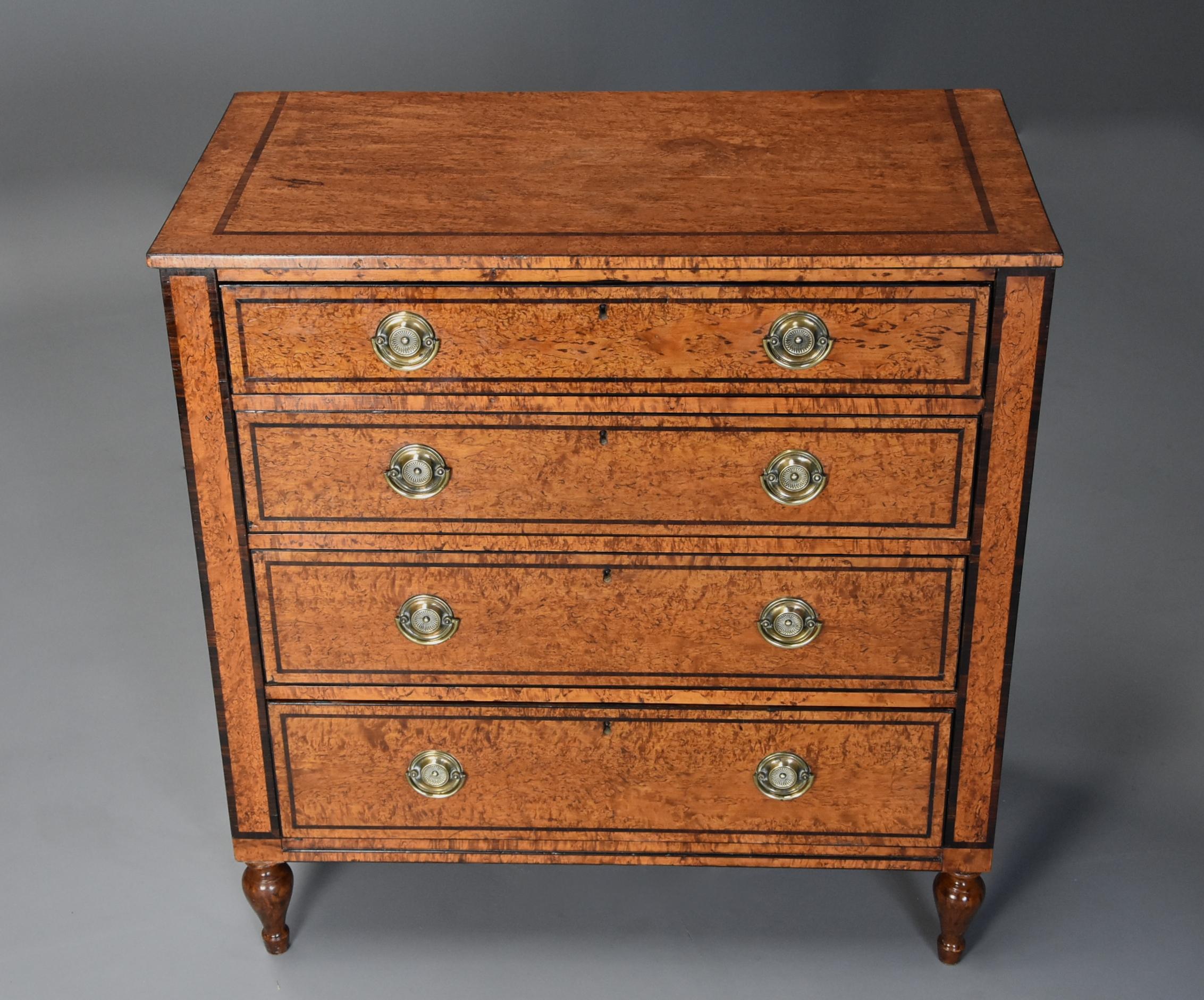 Rare Early 19th Century Regency Karelian Birch Chest of Drawers In Good Condition In Suffolk, GB