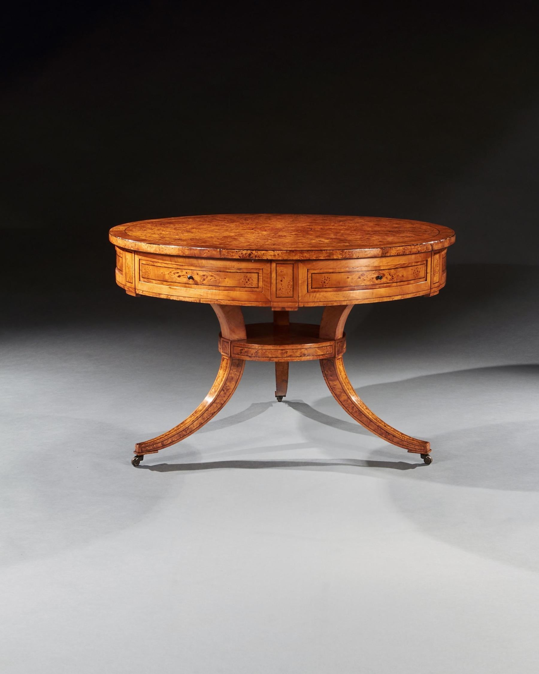 Rare Early 19th Century Scandinavian Burr Root Maple Drum Table For Sale 7