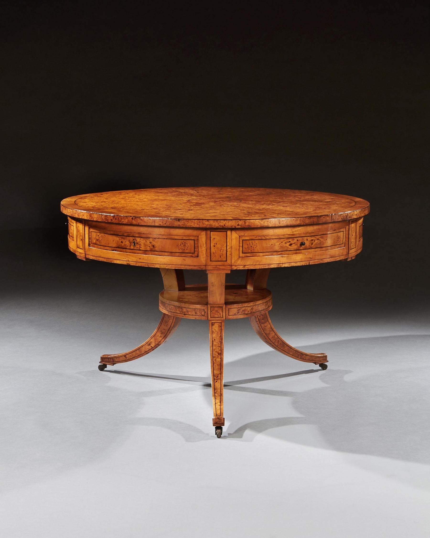 Rare Early 19th Century Scandinavian Burr Root Maple Drum Table In Good Condition For Sale In Benington, Herts