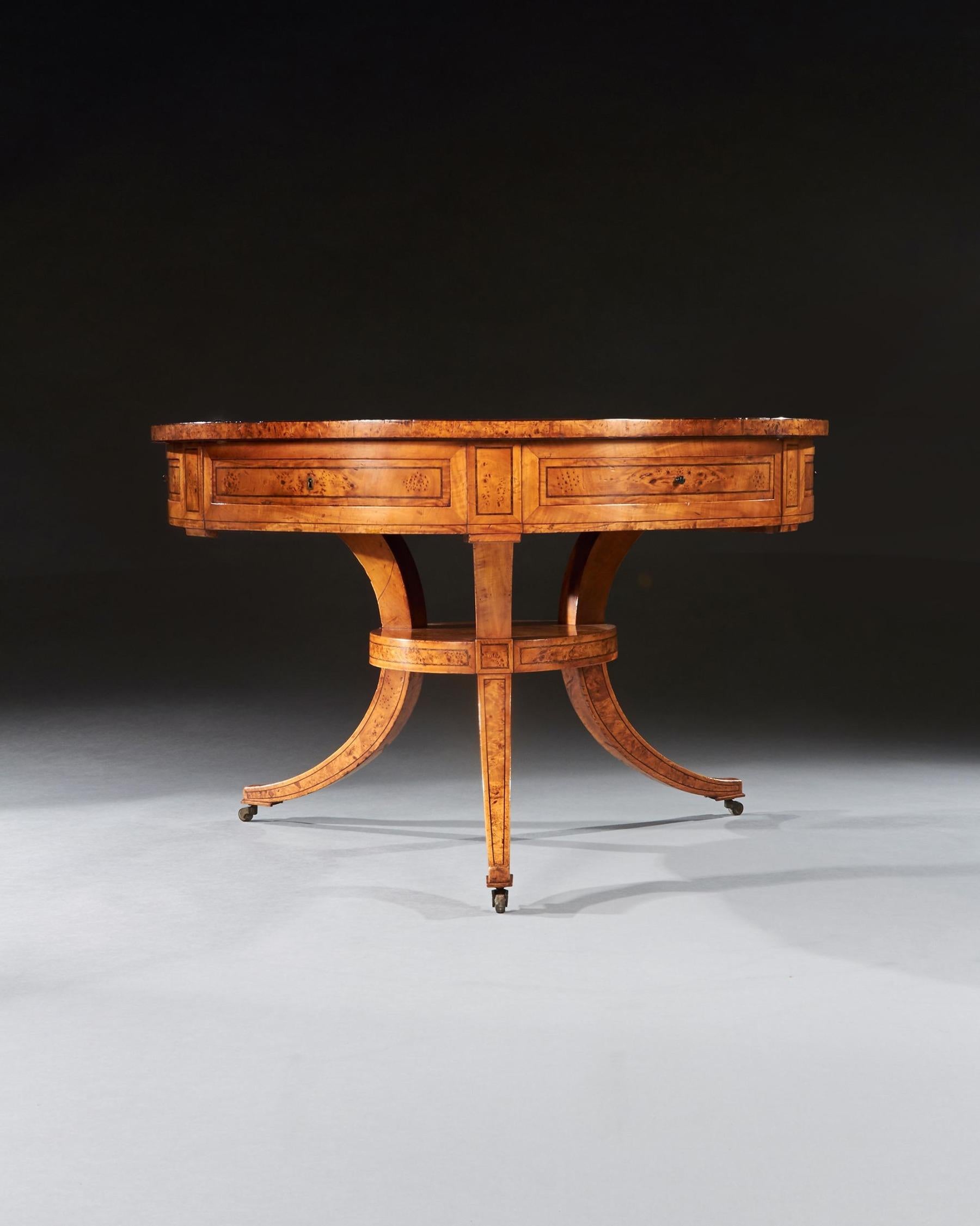 Rare Early 19th Century Scandinavian Burr Root Maple Drum Table For Sale 6