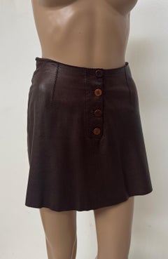 Rare Early 2000s Plein Sud Chocolate Brown Leather Mini Skirt with Front Buttons