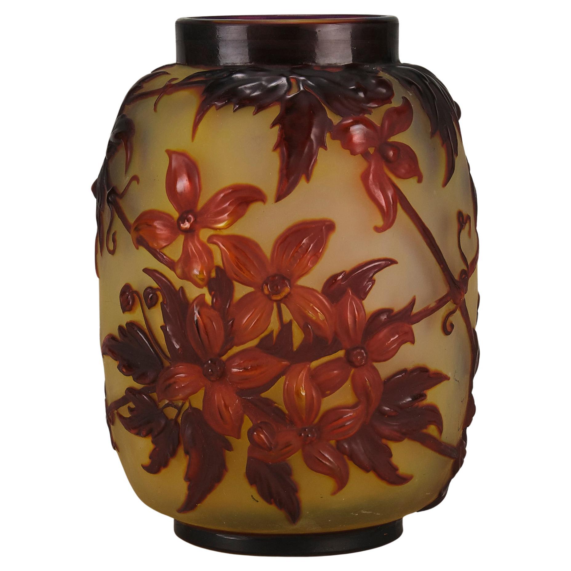Rare Early 20th Century Art Nouveau Vase "Clematis Soufflé Vase" by Emile Galle For Sale