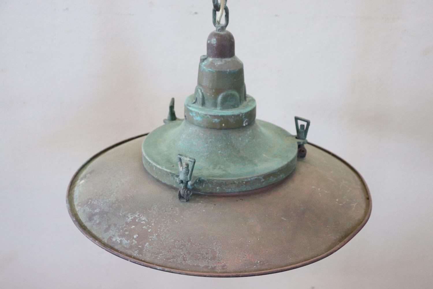 Italian Rare Early 20th Century Copper Nautical Pendant Lamp, 1920s
