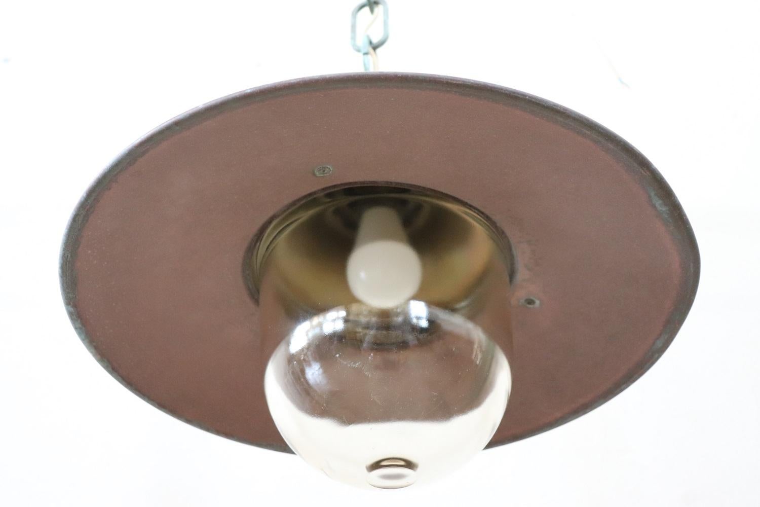 Rare Early 20th Century Copper Nautical Pendant Lamp, 1920s In Good Condition In Casale Monferrato, IT