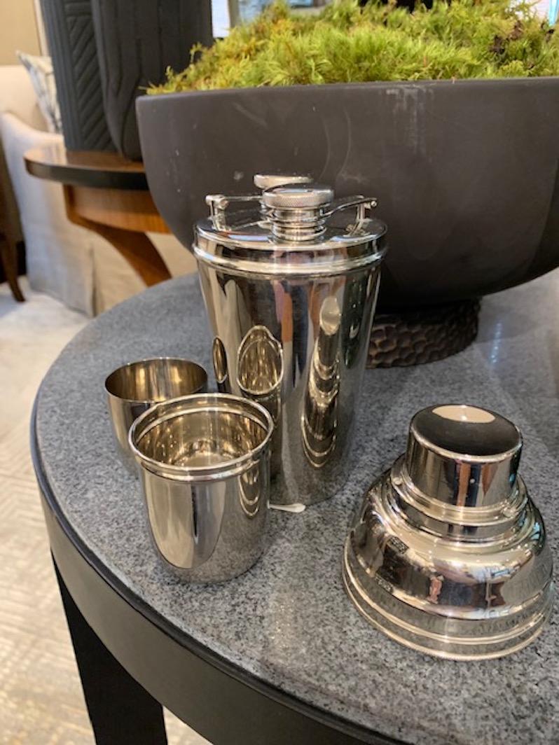 Rare Early 20th Century German Silver-Plate Cocktail Shaker and Double Flask In Good Condition In Atlanta, GA