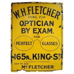Antique Rare Early 20th Century Opticians English Enamel Trade Sign