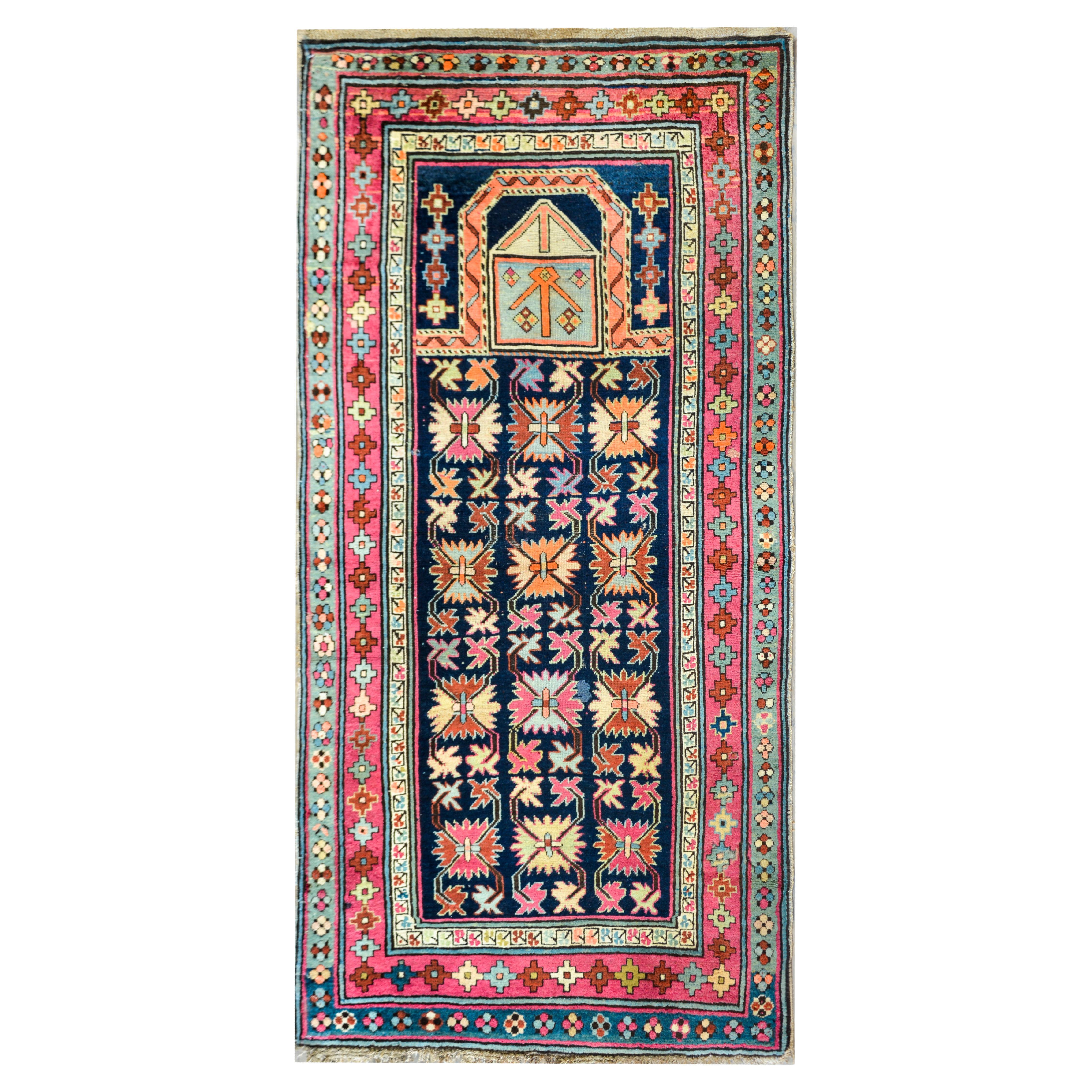 Rare Early 20th Century Persian Ganjeh Prayer Rug For Sale