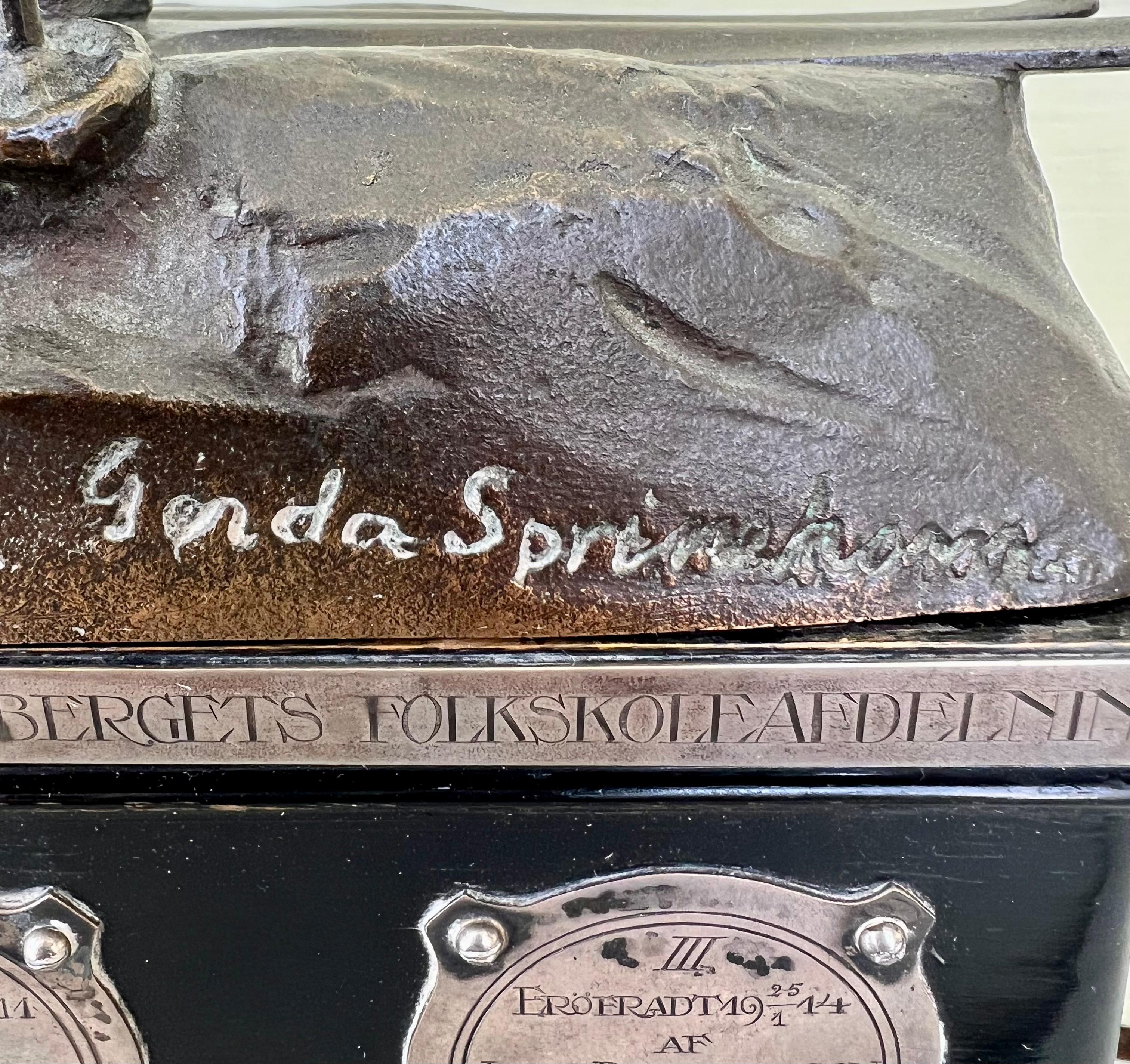 Rare Early 20th Century Skiing Award from Sweden with Bronze by Gerda Sprinchorn In Good Condition In Wiscasset, ME