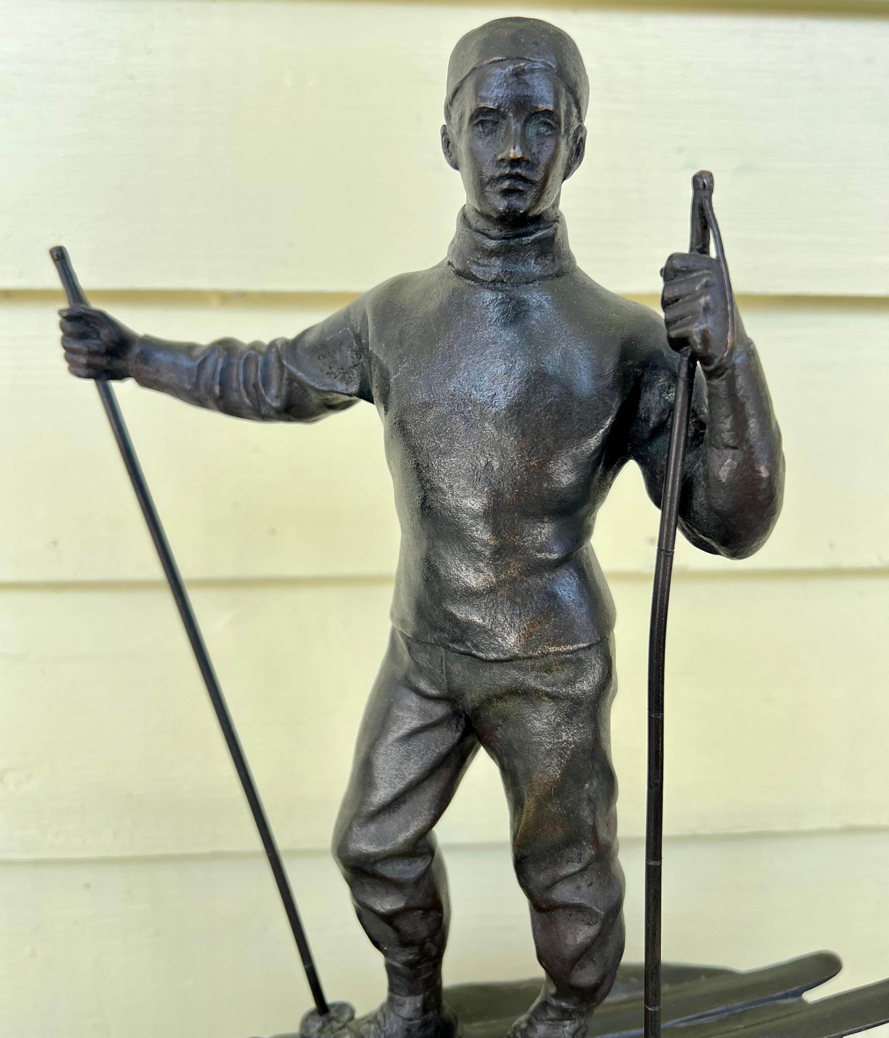 Sterling Silver Rare Early 20th Century Skiing Award from Sweden with Bronze by Gerda Sprinchorn