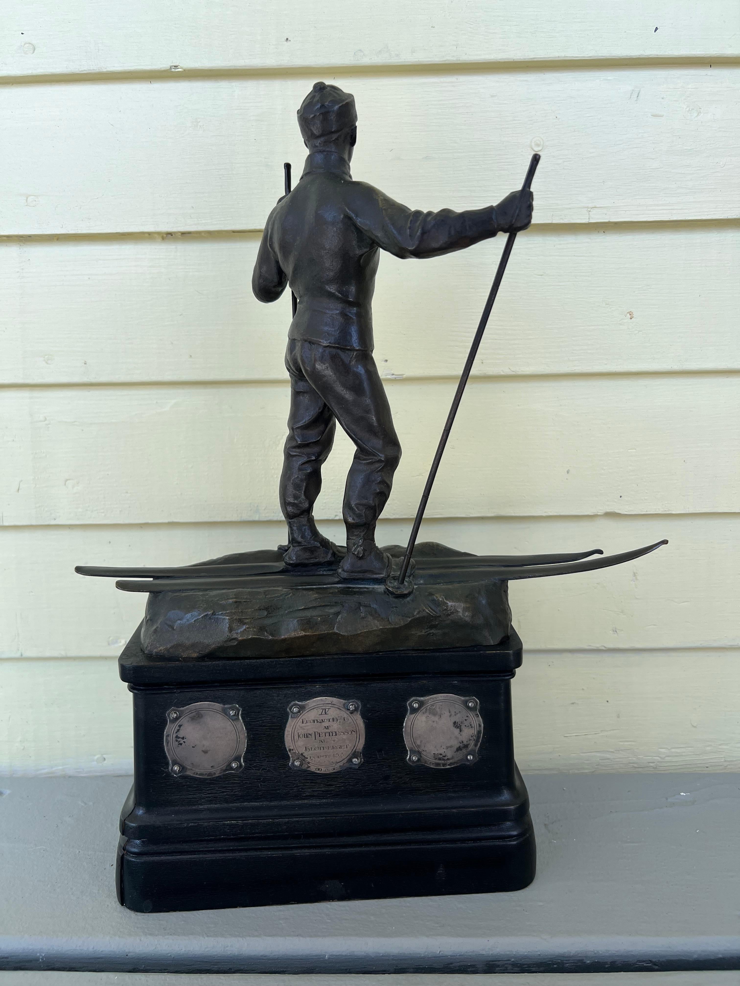 Rare Early 20th Century Skiing Award from Sweden with Bronze by Gerda Sprinchorn 1