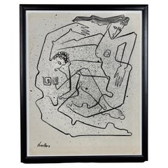 Rare & Early Abstract Figurative Ink Drawing by Ceramic Artist Peter Voulkos