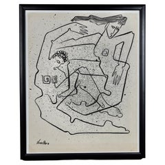 Rare et ancien dessin à l'encre figuratif abstrait de l'artiste céramiste Peter Voulkos 